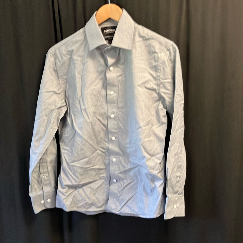 Bonobos Wms S long sleeve button down dark gray striped Dress Shirt small sh…